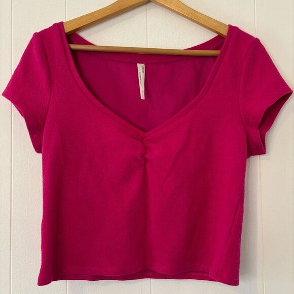 Anthropologie Scoop Neck Baby Tee Crop Top Short Sleeve Hot Pink Medium Feminine - Picture 8 of 12